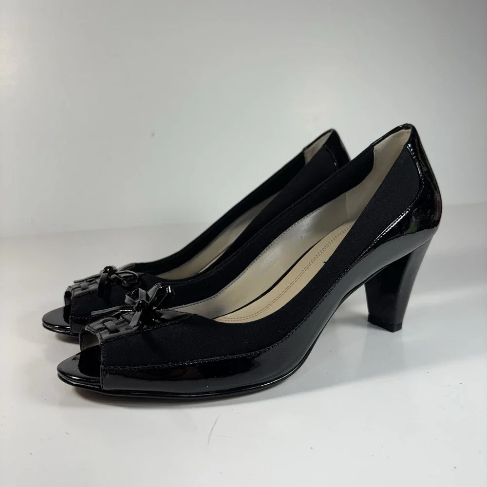 Ellen Tracy Womens Jordan Black Lace Up Bow Block High Heels Pumps Shoes 7M